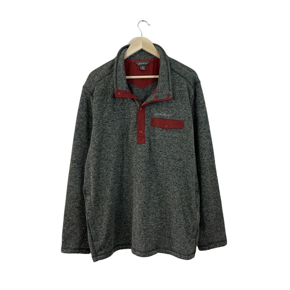 Eddie Bauer 2XL Radiator Fleece Jacket Snap Mock Neck Pullover Knit EUC Mens